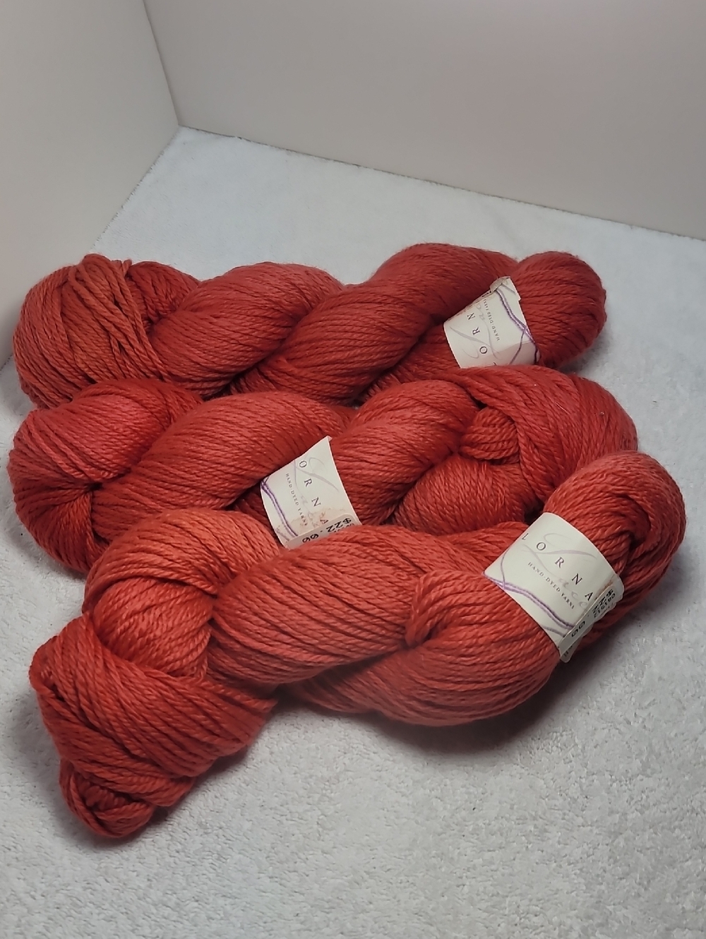 Lorna Hand-Dyed Poppy Red Yarn 3 Skeins Dye Lot # 6451 NWT